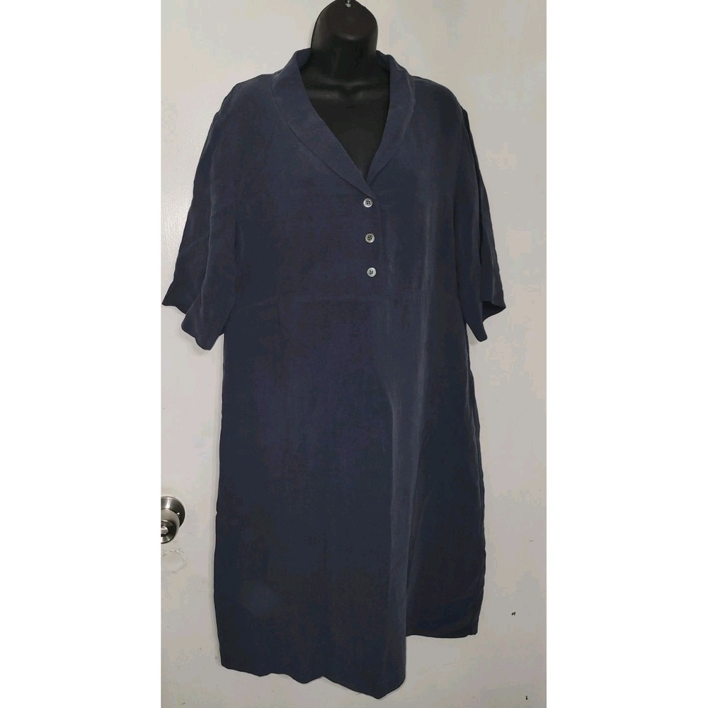 Poetry Blue Midi Tshirt Short Sleeve Dress VT34 Tencel & Linen Blend Size US 10